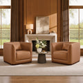 ReNest Mid-Century Modern Swivel Accent Chair, Barrel Armchair with Curved Arms, Genuine Top-Grain Leather Upholstery, Removable Back Cushion, Living Room Chair, Saddle