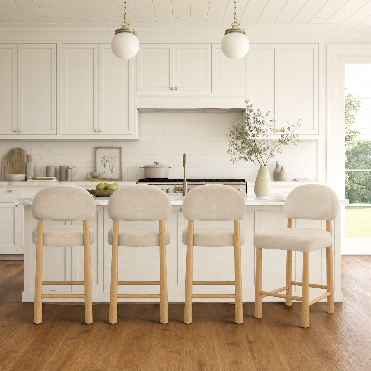 ReNest 26" Counter Height Bar Stools, Modern Upholstered Bar Stools for Kitchen Island & Home Bar, Sand Fabric, Set of 4