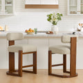 ReNest 27'' Counter Stools Set of 2 with Backrest, Mid-Century Modern Boucle Counter Height Stools, Upholstered Seat & Back, Solid Wood Frame, Walnut & Oatmeal