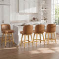 ReNest 26" Swivel Counter Height Bar Stools, Modern Upholstered Counter Stools with Back and Wood Legs for Kitchen Island & Home Bar, Saddle Brown Faux Leather, Set of 4
