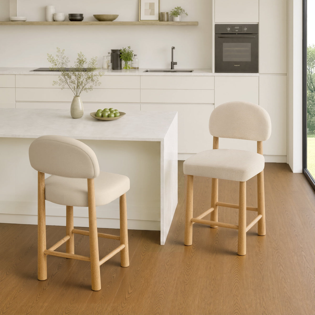 ReNest 26" Counter Height Bar Stools, Modern Upholstered Bar Stools for Kitchen Island & Home Bar, Sand Fabric, Set of 2