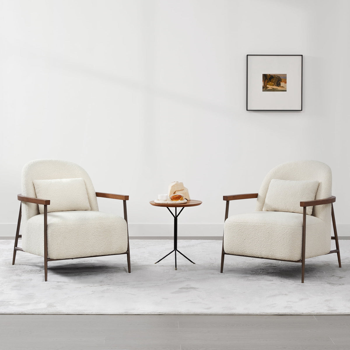 CHITA Modern Upholstered Accent Chair with Solid Wood Arms, Removable Lumbar Pillow and Metal Frame for Living Room, Bedroom & Reading Nook, Camel & Walnut
