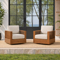 ReNest Acacia Patio Swivel Chair, Outdoor Patio Accent Chair, Dark Brown Wood Frame & Cream Olefin Cushion, Set of 2