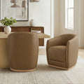 ReNest Genuine Leather Rolling Dining Chairs Set of 2 with Arms, Upholstered Barrel Back, 360¡ã Casters, Mocha