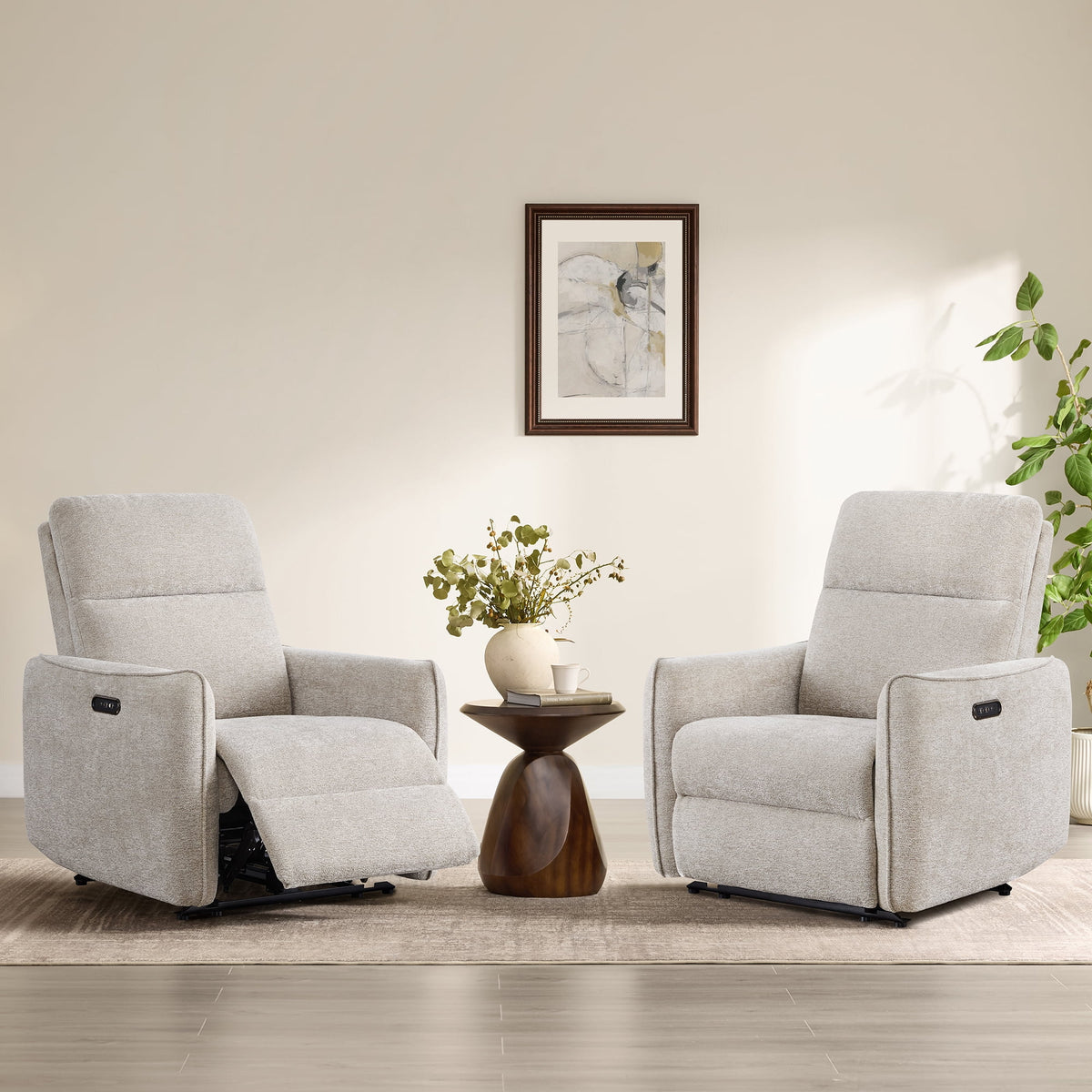 ReNest Dual Motor Power Recliner with 165° Lay-Flat, USB and Type-C Charging, khaki Fabric