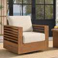 ReNest Acacia Patio Swivel Chair, Outdoor Patio Accent Chair, Dark Brown Wood Frame & Cream Olefin Cushion, Single