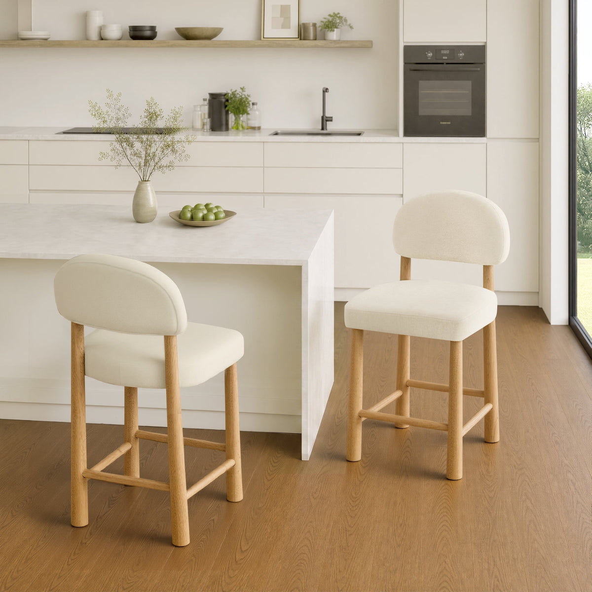 ReNest 26" Counter Height Bar Stools, Modern Upholstered Bar Stools for Kitchen Island & Home Bar, Cream Fabric, Set of 2