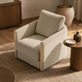 ReNest Modern Swivel Accent Chair, Upholstered Barrel Armchair with Wooden Armrests, Removable Cushions, Living Room & Bedroom Chair, Khaki Fabric, Single