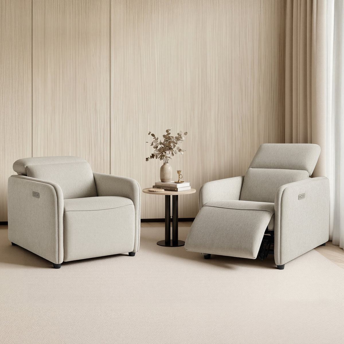 ReNest Zero Wall Power Recliner with Power Headrest, Dual Motor, USB Type-C, Fabric in Creamy Gray