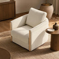 ReNest Modern Swivel Accent Chair, Upholstered Barrel Armchair with Wooden Armrests, Removable Cushions, Living Room & Bedroom Chair, Cream Fabric, Single