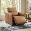ReNest Power Recliner Chair with Adjustable Headrest, USB & Type-C Charging Ports, Zero Wall Recliner for Small Spaces, Saddle Faux Leather, Single