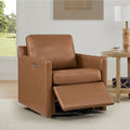 CHITA Power Swivel Recliner Chair, Upholstered Armchair with USB & Type-C Charging Ports, Adjustable Footrest, Saddle Brown Faux leather, Single