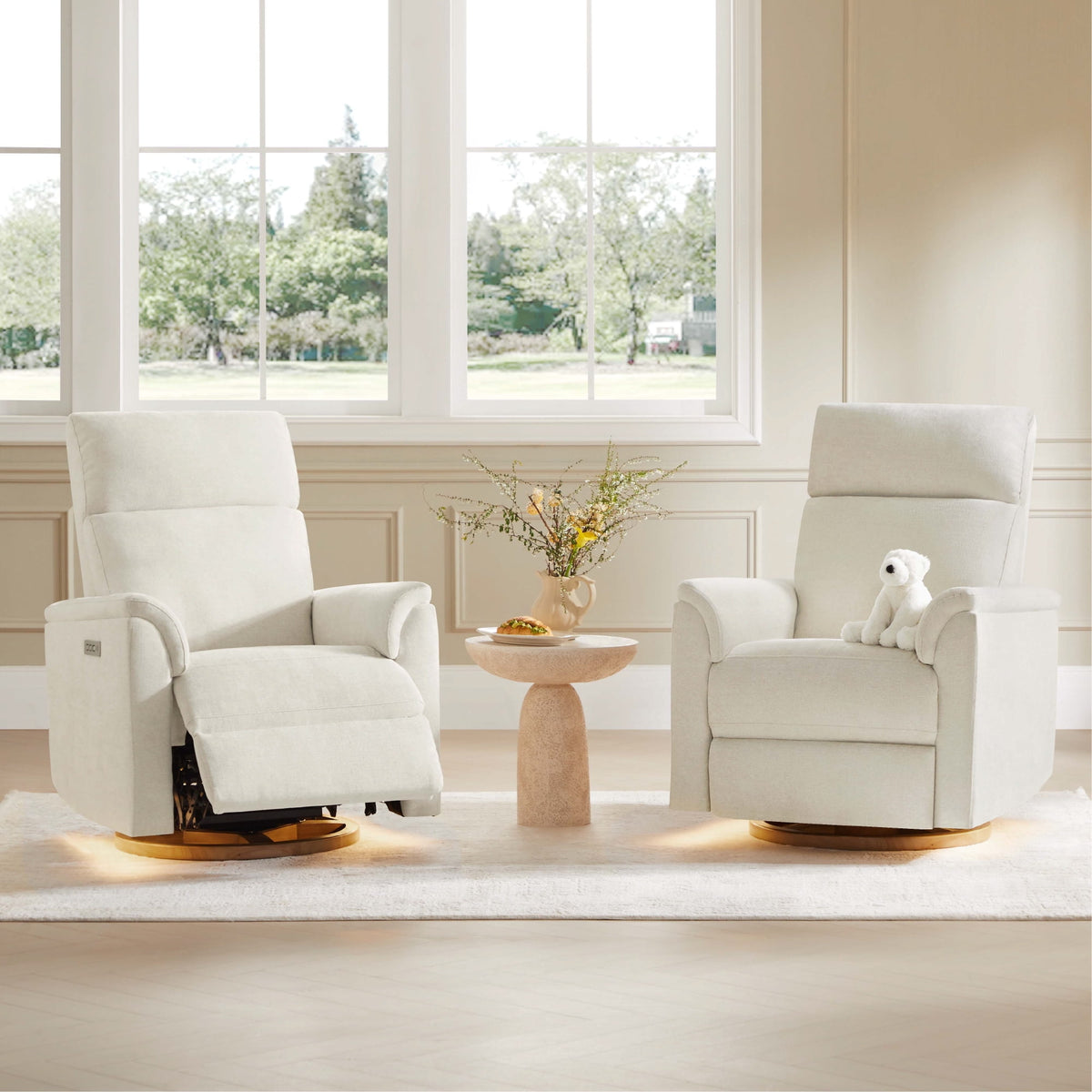 ReNest Swivel Power Recliner Chair with Power Headrest, USB & Type-C Charging Ports, Built-In Nightlight, for Living Room & Bedroom, Linen Fabric