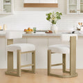 ReNest 27'' Counter Stools Set of 2 with Backrest, Mid-Century Modern Boucle Counter Height Stools, Upholstered Seat & Back, Solid Wood Frame, Light Grey & Pearl