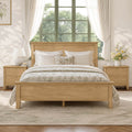 ReNest Modern Farmhouse Bedroom Furniture Set, Queen Size Platform Bed with 2 Nightstands, Natural