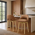 ReNest 27" Swivel Bar Stools, Upholstered Barstools with Wood Legs & Footrest, Counter Height Stools for Kitchen Island & Home Bar, Camel Faux Leather, Set of 2