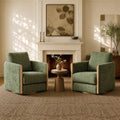 ReNest Modern Swivel Accent Chair, Upholstered Barrel Armchair with Wooden Armrests, Removable Cushions, Living Room & Bedroom Chair, Moss Green Fabric