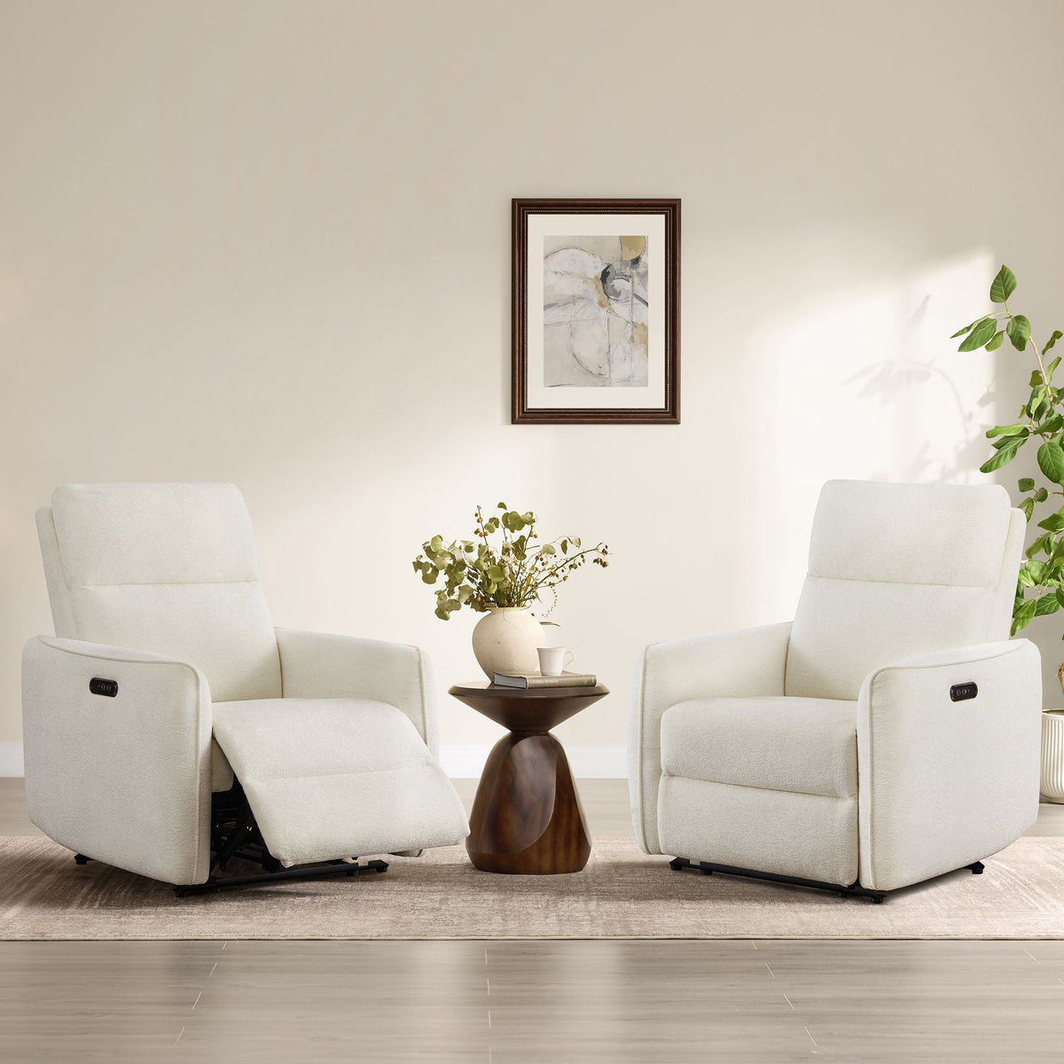 ReNest Dual Motor Power Recliner with 165° Lay-Flat, USB and Type-C Charging, Cream Fabric