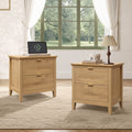 ReNest Wood Grain Nightstands Set of 2, 2-Drawer Bedside Tables with USB & Type-C Charging, Modern Storage Cabinet for Bedroom, Natural