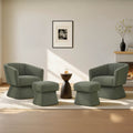 Modern Swivel Accent Chairs with Ottoman, Boucle Upholstered Barrel Armchairs, 360° Swivel Chair for Living Room, Bedroom & Office, Green, 2 Chairs & 2 Ottomans