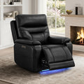 ReNest Power Recliner Chair, Electric Genuine Leather Recliner with Power Headrest, Dual Motor, Lay Flat, USB Type-C Charging, Cup Holders, Black, Single
